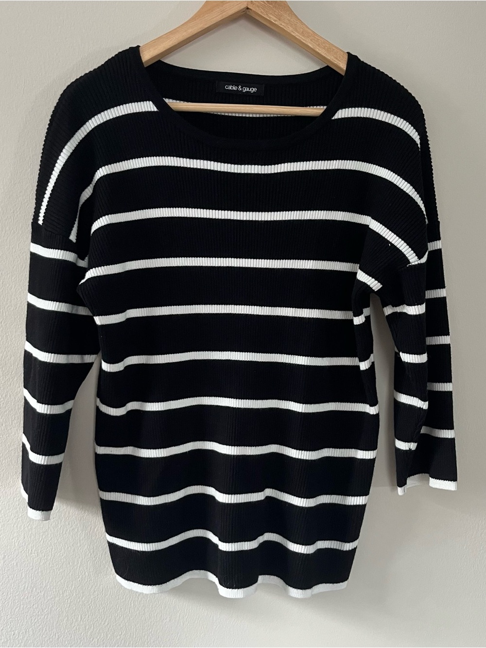 Cable & Gauge Black & White Striped Crewneck Sweater